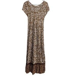 Soft Surroundings Tiered Maxi Kara Dress Leopard Mocha Print Size M Short Sleeve